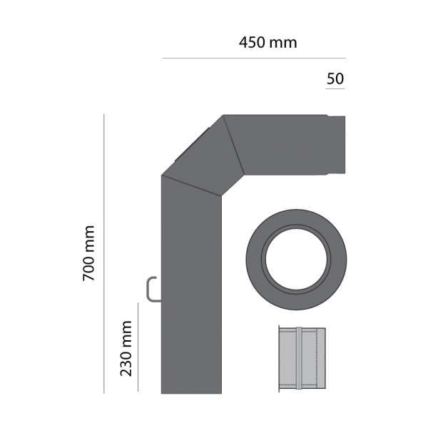 Rauchrohrset dreiteilig, 150 mm, gussgrau