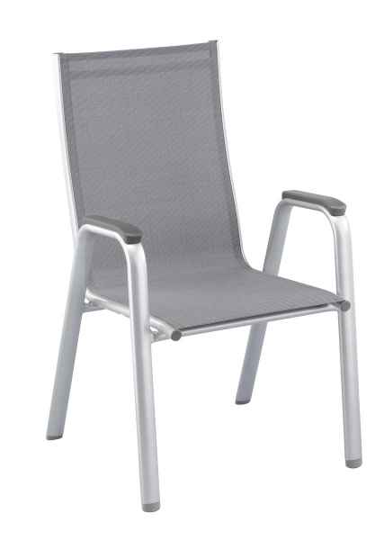CIRRUS Stapelsessel - Aluminiumgestell Silber mit Outdoorgewebe Anthrazit-Grau