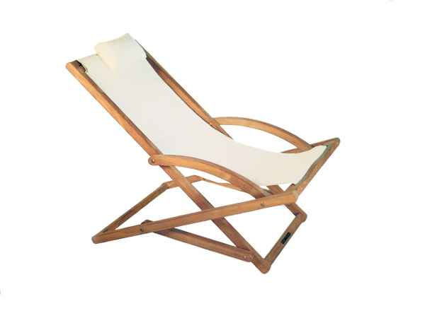 BEACHER Liegestuhl 65 x 105 x 80 cm Teakgestell mit Acrylstoff oder Batyline-Bespannung