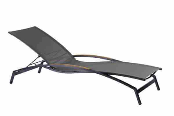 Valencia Relaxliege 163 x 59,5 x 115 cm Edelstahlgestell dunkelgrau mit Sunproof-Sling schwarz/silb