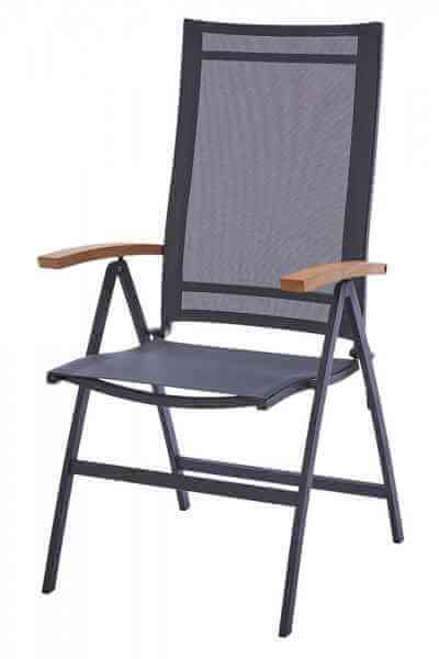 Valencia Verstellsessel 59 x 65 x 114 cm Edelstahlgestell dunkelgrau mit Sunproof-Sling schwarz/silb