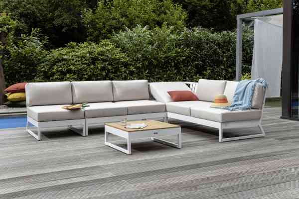 OCEAN SKID PLATFORM LOUNGE SET Aluminium Weiß / Sunbrella Linen Chalk
