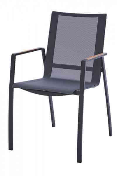 Valencia Stapelsessel 56,5 x 65 x 92 cm Edelstahlgestell dunkelgrau mit Textilene-Bespannung Schwarz