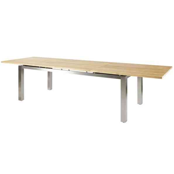 Levanto Ausziehtisch 220-320 x 100 x 77 cm Edelstahlgestell mit Tischplatte aus recycleten Teakholz