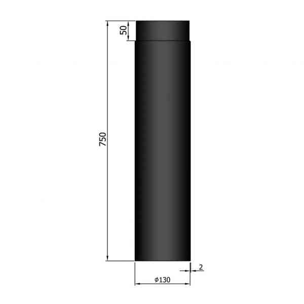 Rauchrohr 750 mm, Ø 130 mm, schwarz