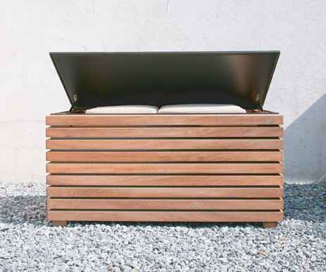 FORTE Kissentruhe L H69xB171xT91cm, HPL anthrazit mit Holzverkleidung