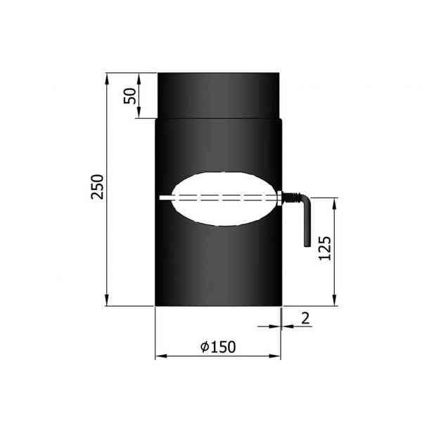 Rauchrohr 250 mm, Ø 150 mm mit Drosselklappe, schwarz