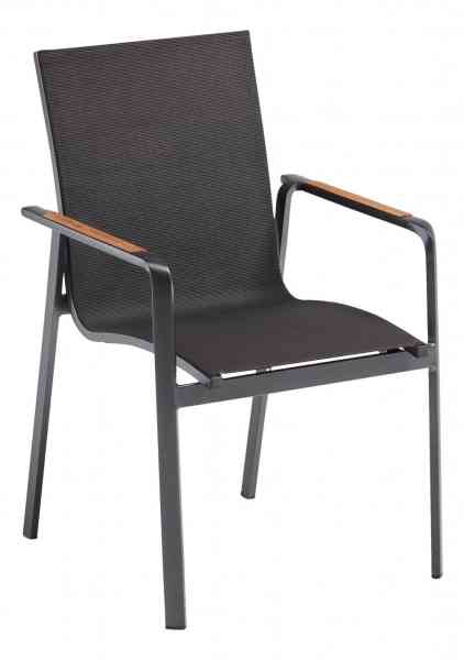 Diamond Stapelsessel mit Teakholz-Armlehnen - Aluminium / Outdoorgewebe, Sunbrella