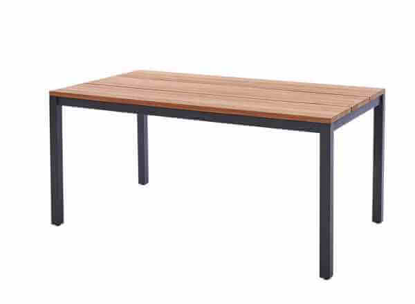Ravenna Tisch 210 x 100 x 75,5 cm Edelstahlgestell dunkelgrau mit Tischplatte Teak recycled 3 Planke