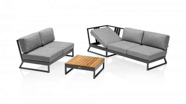 OCEAN SKID PLATFORM LOUNGE Eck-Set Aluminium Anhthrazit / Olefin hellgrau meliert
